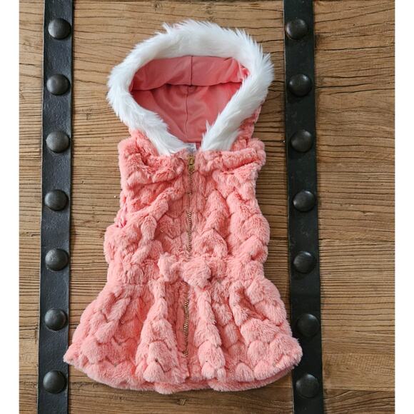 Little Lass Furry Peach and Gold Sequin Vest sz 4T - Picture 1 of 4